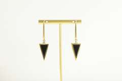 14K Yellow Gold Triangle Black Onyx Diamond Accent Dangle Earrings