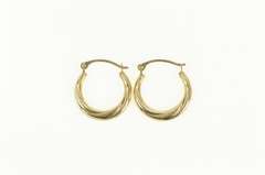 14K Yellow Gold Twist Design Puffy Hoop Simple 14.1mm Earrings