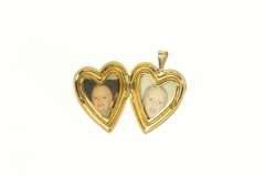 14K Yellow Gold Scroll Engraved Heart Photo Picture Locket Pendant