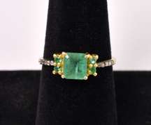 Brilliant 1.34CTW Emerald & 0.08CTW Diamond Ring in Gold Plated Sterling Silver