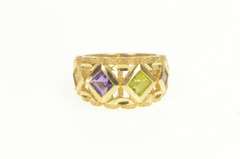 14K Yellow Gold Geometric Amethyst Peridot Squared Graduated Ring