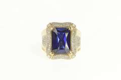 14K Yellow Gold Emerald Cut Sim. Sapphire 0.50 Ctw Diamond Ring
