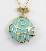 Sexy Turquoise & Diamond Pendant Necklace in 14K YG+B60:C66