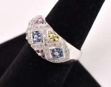 Multi-gem Sterling Silver Ring With Diamonds