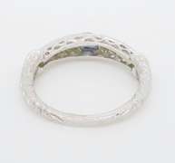 14k White Gold Blue Sapphire and Diamond Carved Ring