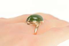 14K Yellow Gold Art Nouveau Oval Nephrite Cabochon Ring