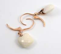 Stylish White Agate & Diamond Drop Earrings in 14K RG
