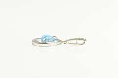 14K White Gold Pear Blue Topaz Diamond Accent Drop Pendant