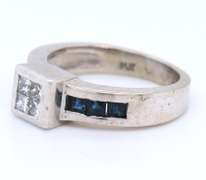 Fantastic White Gold Princess Cut Invisible Set Diamond and Sapphire Ring