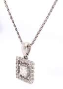 Sparkling White Gold Princess Cut Diamond in Square Halo Diamond Pendant on Chain