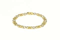14K Yellow Gold Two Tone Diamond Scroll Filigree Chain Link Bracelet