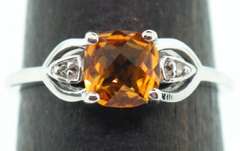 14kt Solid White Gold, Citrine, & Diamond Ring