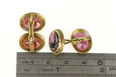 14K Yellow Gold Victorian Oval Garnet Scroll Engraved Cuff Links