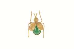 14K Yellow Gold Green Agate 3D Bug Insect Beetle Fly Pin/Brooch