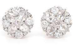 New 2.05ctw Pear Shape Rose Cut and Round Diamond Stud Earrings in 18K