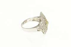 14K White Gold White Yellow & Blue Diamond Flower Filigree Ring