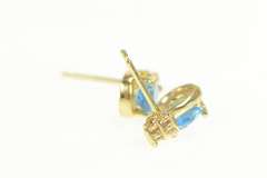 14K Yellow Gold Pear Blue Topaz Diamond Cluster Stud Earrings