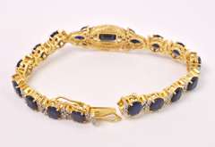 Sensational 31.98CTW Sapphire & 3.00CTW Diamond Bracelet in Gold Plated Sterling Silver
