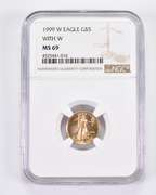 MS69 1999-W $5 American Gold Half Eagle - With W - Graded NGC