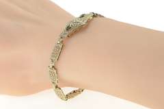 14K White Gold Art Deco Syn. Emerald Diamond Filigree Bracelet