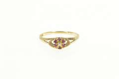 10K Yellow Gold Diamond Ruby Halo Flower Cluster Retro Ring
