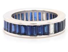 Favero 0.39ctw Baguette Diamond & 5.40ctw Baguette Sapphire Eternity Ring in 18K