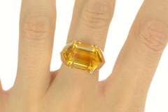 14K Yellow Gold Navette Citrine Retro Fancy Solitaire Cocktail Ring