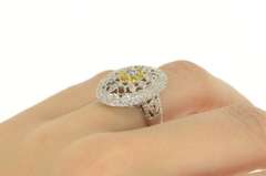 14K White Gold White Yellow & Blue Diamond Flower Filigree Ring