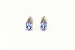 18K White Gold Oval Tanzanite Diamond Cluster Accent Stud Earrings