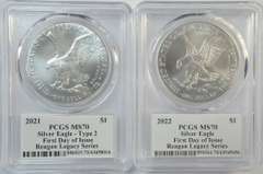 1st Day of Issue 2021 (Ty 2) & 2022 Reagan Legacy Series $1 PCGS MS70