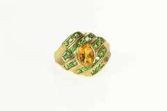 10K Yellow Gold Citrine Chrome Diopside Wavy Statement Ring