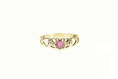 10K Yellow Gold Oval Natural Ruby Diamond Accent Heart Ring