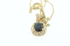 Stunning 14kt Solid Yellow Gold, Diamond, & Blue Sapphire Necklace