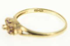 10K Yellow Gold Diamond Ruby Halo Flower Cluster Retro Ring