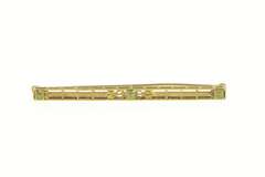 14K Yellow Gold Art Deco Peridot Ornate Floral Engraved Bar Pin/Brooch