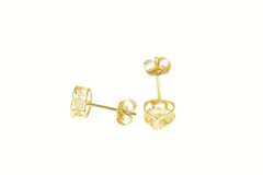 14K Yellow Gold Heart Cut Cubic Zirconia Solitaire Stud Earrings