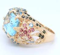 Delightful Yellow Gold Multi Gemstone Sea Life Ring