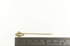 14K Yellow Gold Art Nouveau Ornate Seed Pearl Curvy Stick Pin
