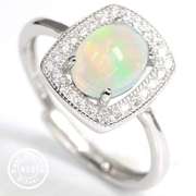 ETHIOPIAN OPAL & CREATED WHITE SAPPHIRE SILVER ADJUSTABLE RING