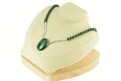 Sterling Silver Oval Malachite Cabochon Southwestern Beaded Necklace