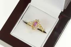 14K Yellow Gold Marquise Ruby Diamond Halo Engagement Ring