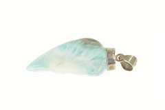 Sterling Silver Carved Larimar Stone Half Heart Talisman Pendant