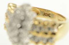 10K Yellow Gold Pave Diamond Encrusted Cluster Statement Ring