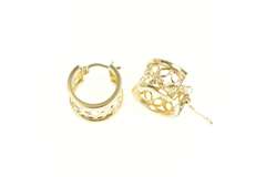 14K Yellow Gold Flower Pattern Filigree Squared Hoop Earrings
