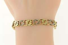 14K Yellow Gold Two Tone Diamond Scroll Filigree Chain Link Bracelet