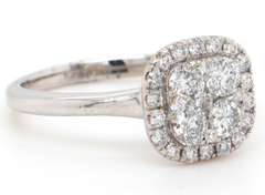 Charming White Gold Diamond Cluster Cushion Frame Ring