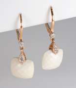 Stylish White Agate & Diamond Drop Earrings in 14K RG