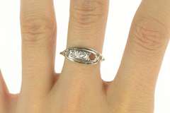 14K White Gold Art Deco Ornate Filigree Squared Statement Ring