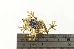 14K Yellow Gold Pave Sapphire Diamond Tree Frog Pin/Brooch