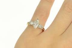 14K Yellow Gold 2.29 Ctw Marquise Three Diamond Engagement Ring